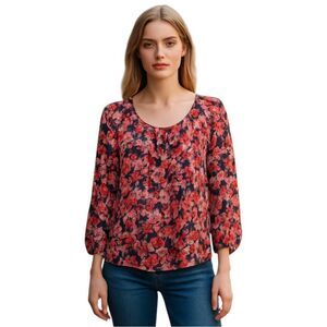 Joie Silk Floral Print Keyhole Tie Blouse size Medium